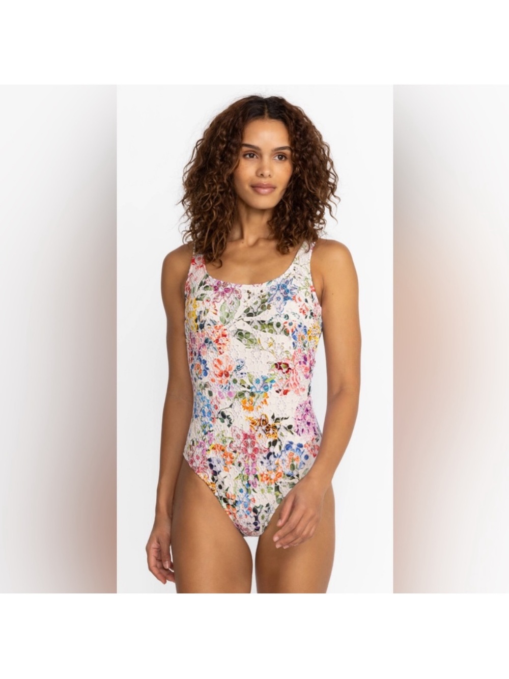 Johnny Was California White Neon Jungle Floral Eyelet Scoop-Back One-Piece Suit
